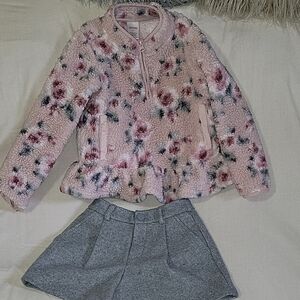 Gymboree Pink Floral Sweater with Gray Skirt